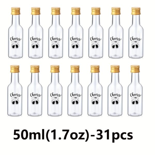 31pcs Airtight Shot Bottles with Caps - Plastic Mini Bottles with Cheer Label, 1.7oz/50ml & 0.85oz/25ml, Reusable for DIY Juice, Homemade Spirits - Elegant Presentation, Housewarming, Birthday & Wedding Party Favors, Party Drinkware, Cheerful Label Design, Secure Cap Design - Image 13