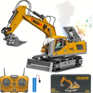 [RC Excavator] 2024 Christmas RC Excavator Toy | Remote Control Excavator Construction Toys For Boys With Metal Shovel & Light | 1200mAh, 13CH, 3-5 4-7 8-12 Year Old Kids, 120+Mins Birthday Gift