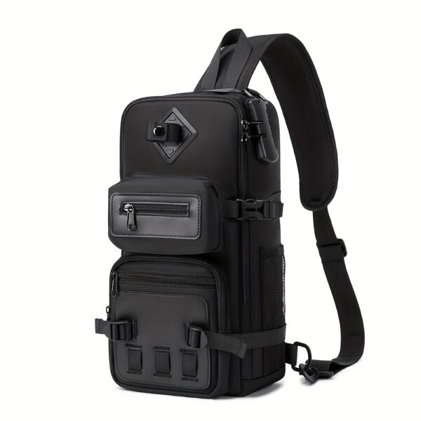 [Anti-Theft Backpack] Lightweight Anti-Theft Sling Backpack | Men's Adjustable Crossbody Bag with Multiple Compartments, Secure Buckle Closure & Mesh Pocket for Travel, Commuting, Daily Use - Black - Image 5