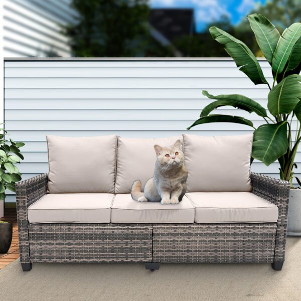All Weather Outdoor Rattan Sofa, 3 Seat Outdoor Wicker Couch With High Back, Premium Brown Wicker And Cushions For Garden, Backyard, Porch EasyUp - Image 5