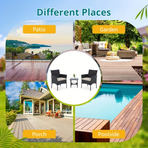 Patio Furniture Set 3pcs Wicker Furniture Wicker Table and Chairs with Coffee Table for Outdoor Garden Furniture Set with Cushions for Yard, Balcony, Poolside - Image 8