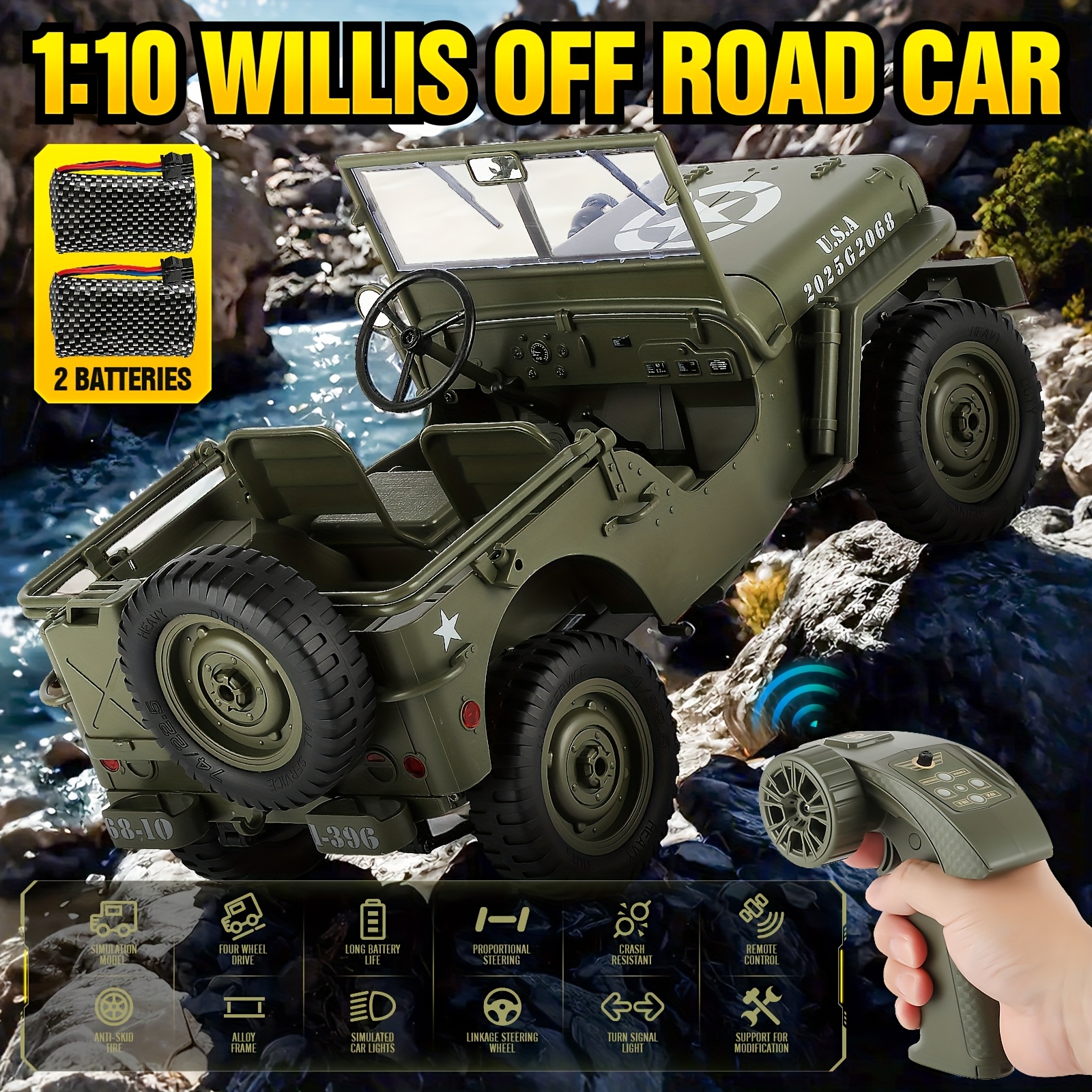 1:10 Scale Adult Electric RC Climbing Car - Off-Road Remote Control Vehicle with 2 Batteries & Ultra-Long Runtime, Durable Plastic Construction, USB Rechargeable, Headlights, Rugged Tires for All-Terrain Adventure, Sporty Appearance, Highdetail Design, Outdoor Adventure, Highdetail Model, Rechargeable Battery, Racing Fans - Image 3