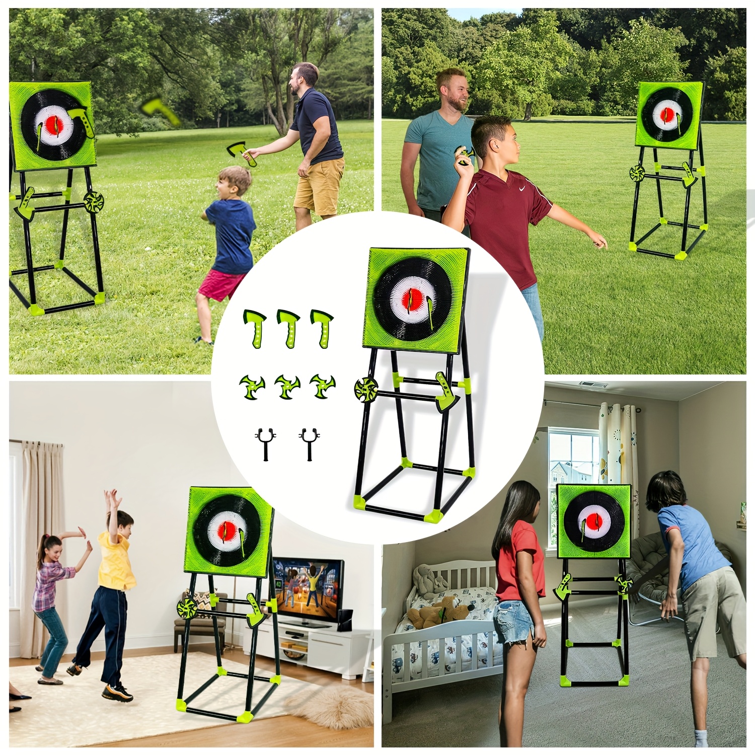 Portable Axe Throwing Game Set for Backyard Fun – Includes 3 Target Axes & 3 Boomerangs, Green and Black, Ideal for Indoor/Outdoor Family Gatherings and Camping, Indoor Playset|Target Practice Game|American Flag Design, FOYKUED - Image 7
