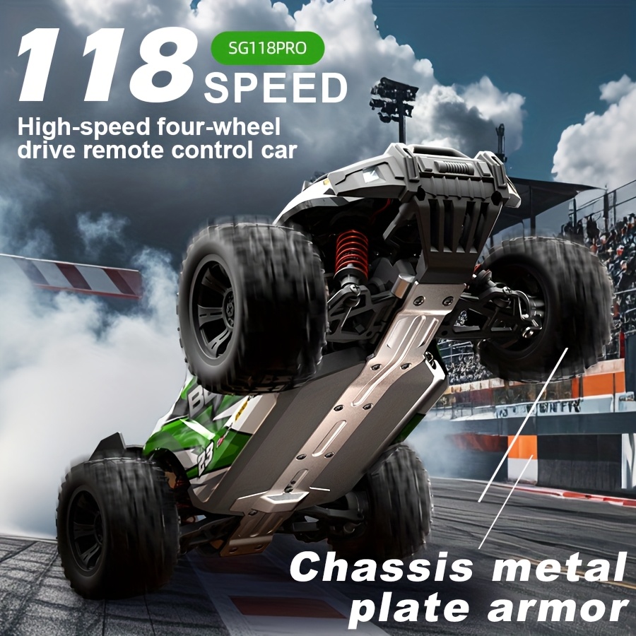 4WD High-Speed RC Off-Roader | 35KM/H Stunt Toy Car With Wheelie Bar & Adjustable LED Lights | 1:18 Scale Model | 7.4V Long-Life Battery | All-Terrain RC Truck For Adults & Kids - Outdoor Gift - Image 4