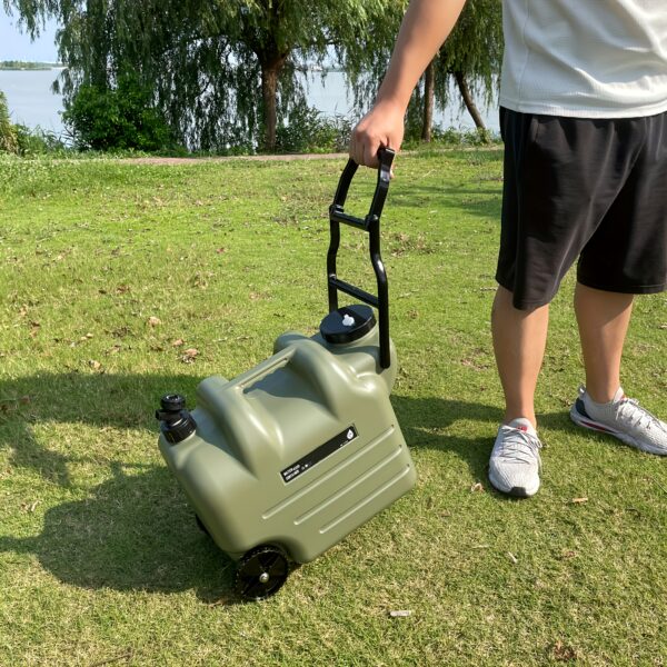 [Portable Water Bucket] 7.4 Gal Portable Water Bucket with Wheels & Pull Rods | Large Capacity PE Square Container, Olive Green with Black Wheels for Camping, Hiking, and Picnics | Outdoor Water Transport, Transportable Water Storage, Durable PE Material - Image 9