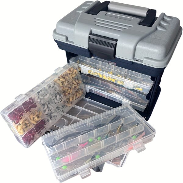 [Portable Fishing Tackle Box] 4-Tier Portable Fishing Tackle Box, Durable Polymer, Non-Waterproof, Multi-Compartment Organizer for Bait and Accessories, Gray (Bait Not Included), Outdoor Gear Storage, Fishing Tackle Box - Image 4