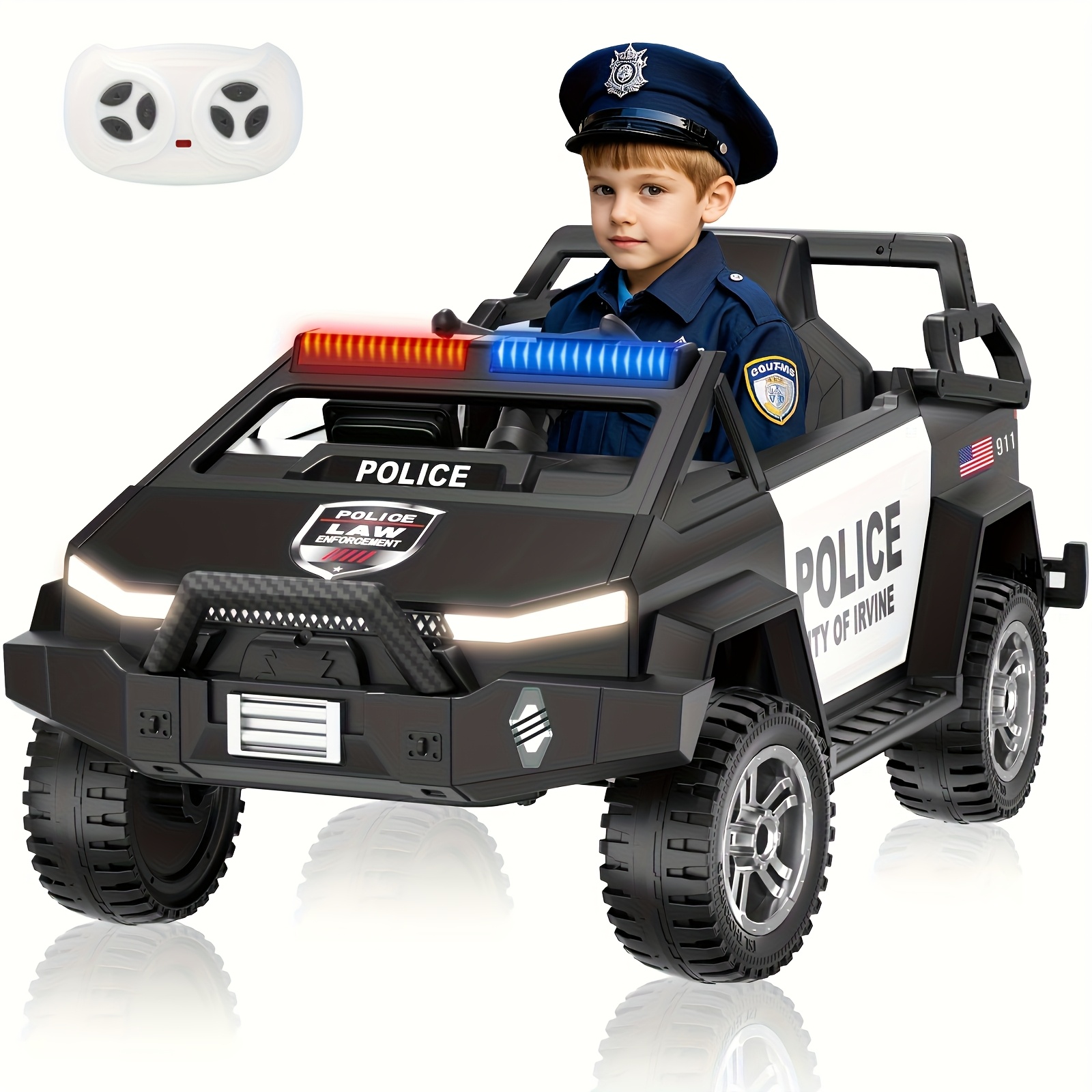 24V Kids Remote Control Police Car with Parental Remote, Siren, Flashing Lights, Spring Suspension & Realistic Design - Rechargeable 5000mAh Battery, Wireless, Gray/Black for Ages 3-8 (Birthday & Holiday Gift), Kid Car Accessories, Outdoor Play Vehicle, Authentic Cops Vehicle, Young Adventurers