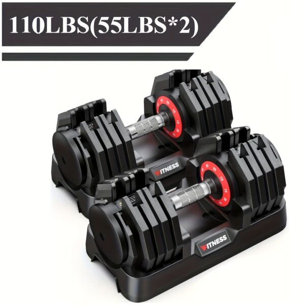 110 (55 Lbs 1 Pair)/55/80 Lbs Adjustable Dumbbell Set With Base - Non-slip Textured Handle, 1 Second Weight Adjustment, Octagonal Design, Suitable For Home Gym Exercise, Strength Training Equipment, Suitable For Men/women
