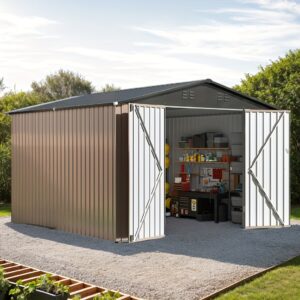 [Metal Outdoor Storage Shed] 10X10 FT Metal Outdoor Storage Shed - Patio Garden House - 10X9FT 4X9FT Options