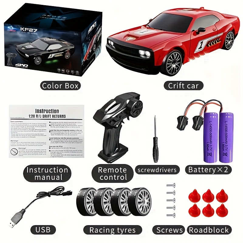 1:20 4WD LED Light Remote Control Drift Car, 20KPH High Speed Proportion Throttle Racing Car, Suitable for Drifting and Racing, with 2 Rechargeable Batteries, Perfect Gift and Toy - Image 5