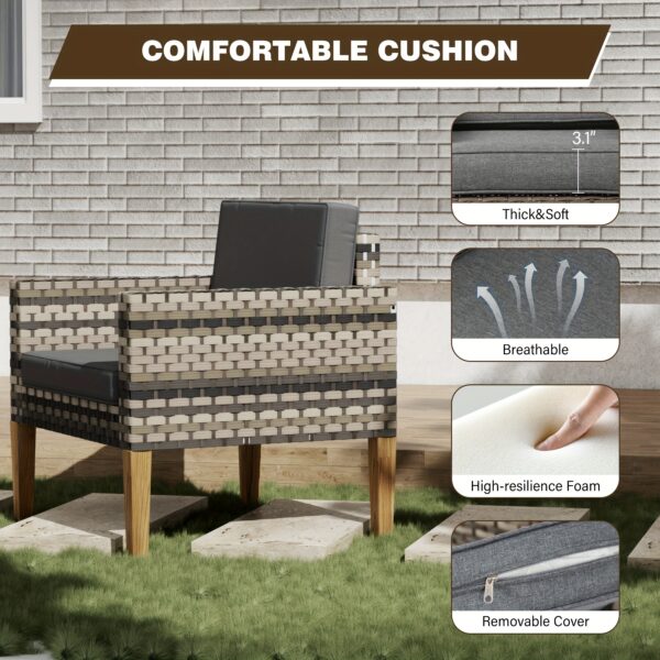 3pcs Wicker Bistro Set, Outdoor Conversation Furniture Set With Side Table& Cushions, Rattan Patio Furniture Set For Garden, Backyard, Porch, Poolside - Image 7