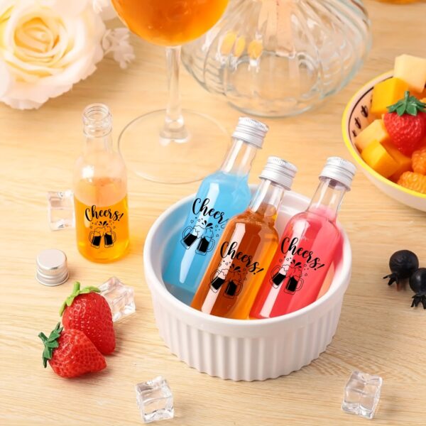 31pcs Airtight Shot Bottles with Caps - Plastic Mini Bottles with Cheer Label, 1.7oz/50ml & 0.85oz/25ml, Reusable for DIY Juice, Homemade Spirits - Elegant Presentation, Housewarming, Birthday & Wedding Party Favors, Party Drinkware, Cheerful Label Design, Secure Cap Design - Image 6