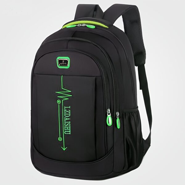 [Lightweight Backpack] Lightweight Canvas Men's Backpack | Large Capacity, Adjustable Straps, Multiple Compartments for School, Travel & Work, Black with White Stitching, Casual Daypack, Travel Backpack, Modern Backpack, Durable Stitching, Secure Zipper Closure - Image 7