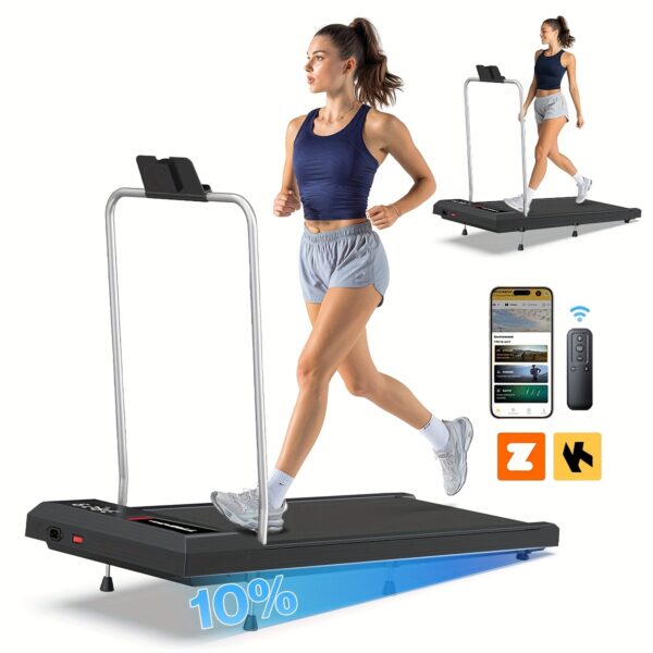 Walking Pad Treadmill With 10% Incline And Handle Bar, 265LBS Capacity, Easy To Install, LED Display, 3 In 1 Under Desk Treadmill With Remote Control, Detachable Handrail, Compatible With KINOMAP App