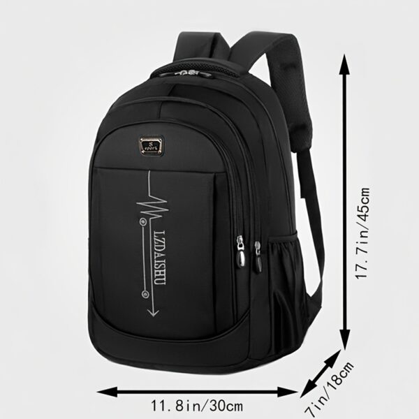 [Lightweight Backpack] Lightweight Canvas Men's Backpack | Large Capacity, Adjustable Straps, Multiple Compartments for School, Travel & Work, Black with White Stitching, Casual Daypack, Travel Backpack, Modern Backpack, Durable Stitching, Secure Zipper Closure - Image 2