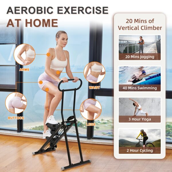 Stair Stepper Folding Vertical Cardio Exercise Climber Stair-Master For Exercise At Home Full Body Workout Machine With Handlebar 300LBS Load With Adjustable Step Range Handlebar & Pedals, Without Battery - Image 7