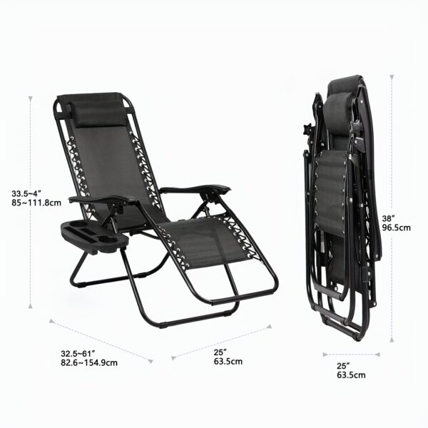 Zero Gravity Adjustable Relaxing Set Of 2 Chairs, With Cup Holder - Recliners For Patio, Lawn, Garden, And Beach - Image 4