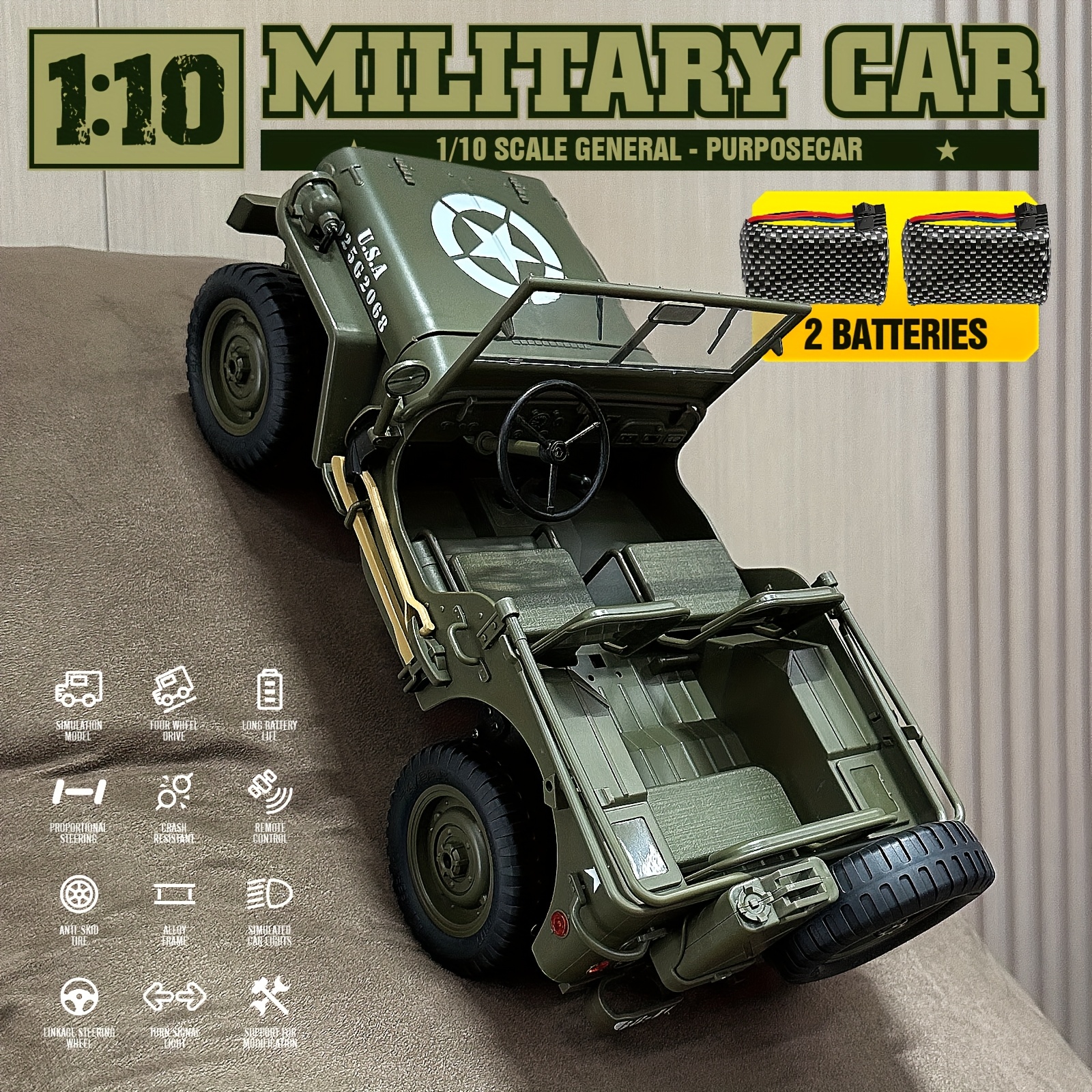 1:10 Scale Adult Electric RC Climbing Car - Off-Road Remote Control Vehicle with 2 Batteries & Ultra-Long Runtime, Durable Plastic Construction, USB Rechargeable, Headlights, Rugged Tires for All-Terrain Adventure, Sporty Appearance, Highdetail Design, Outdoor Adventure, Highdetail Model, Rechargeable Battery, Racing Fans - Image 6