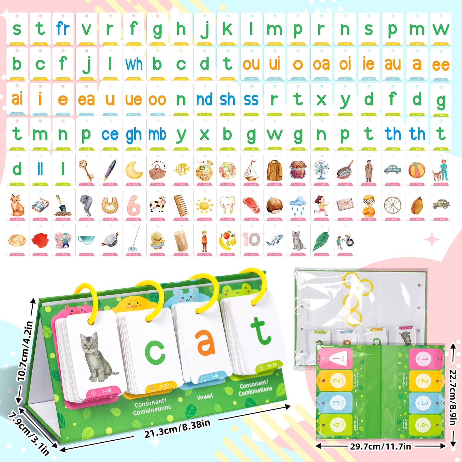 CVC Word Flip Charts Double-Sided Desktop Chart Card Set 129pcs - Interactive Spelling Game, Word Building Cards, Educational Spelling Toy, Literacy Learning Card, Classroom Educational Toys For Kids - Image 4
