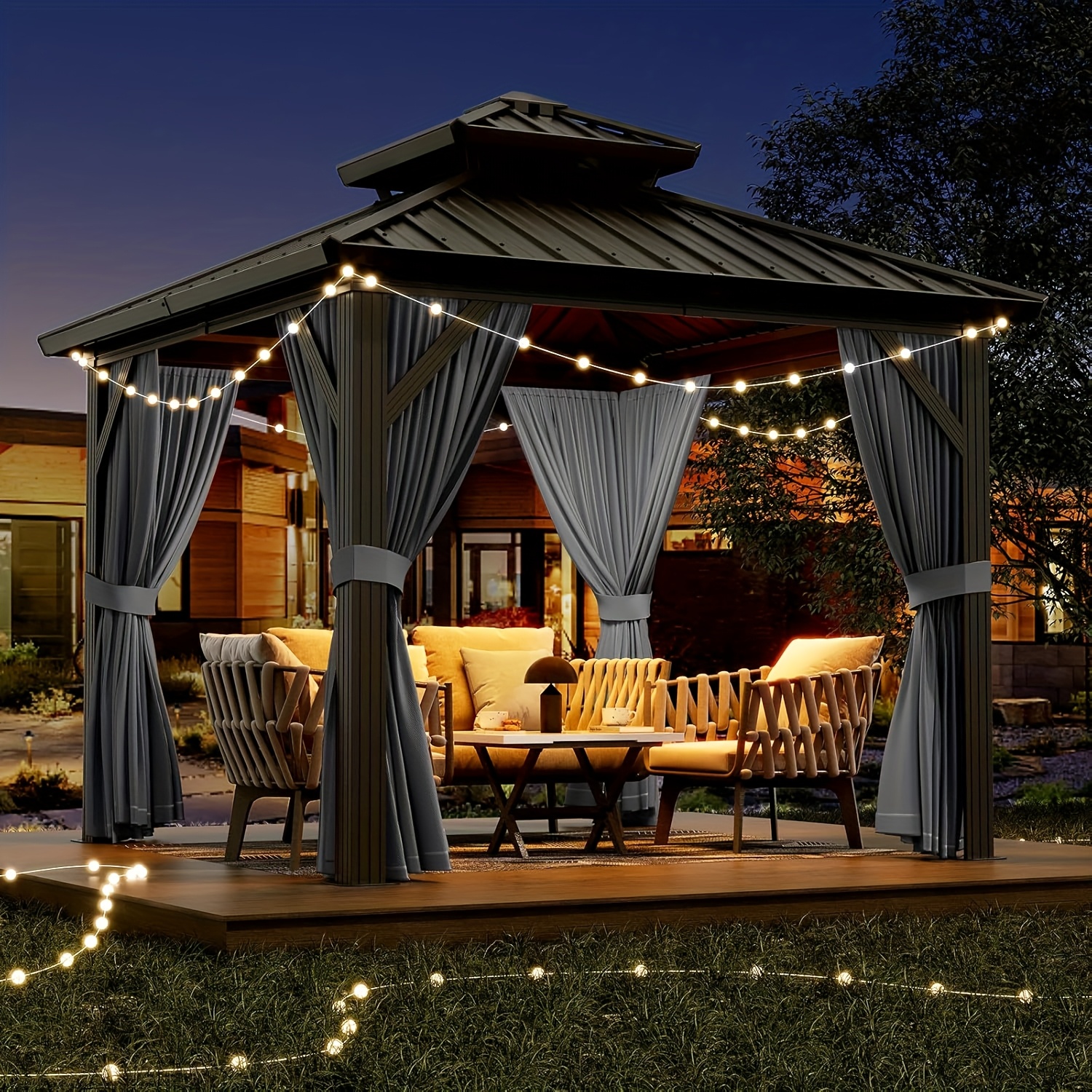 10x10ft Galvanized Steel Hardtop Gazebo with Heavy-Duty Double Roof, Waterproof Netting & Curtains - Outdoor Patio Backyard Deck Lawn Shade Shelter, Mixed Color, Gazebo Curtains Outdoor - Image 7