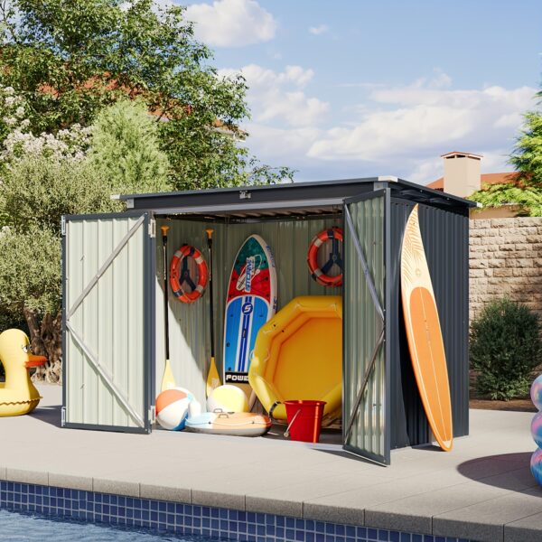 Waterproof Metal Storage Shed 3.3x5.6FT - Ideal for Garden, Backyard, Patio | Durable Outside Storage for Trash Cans, Toys, Weeding Tools - Image 2