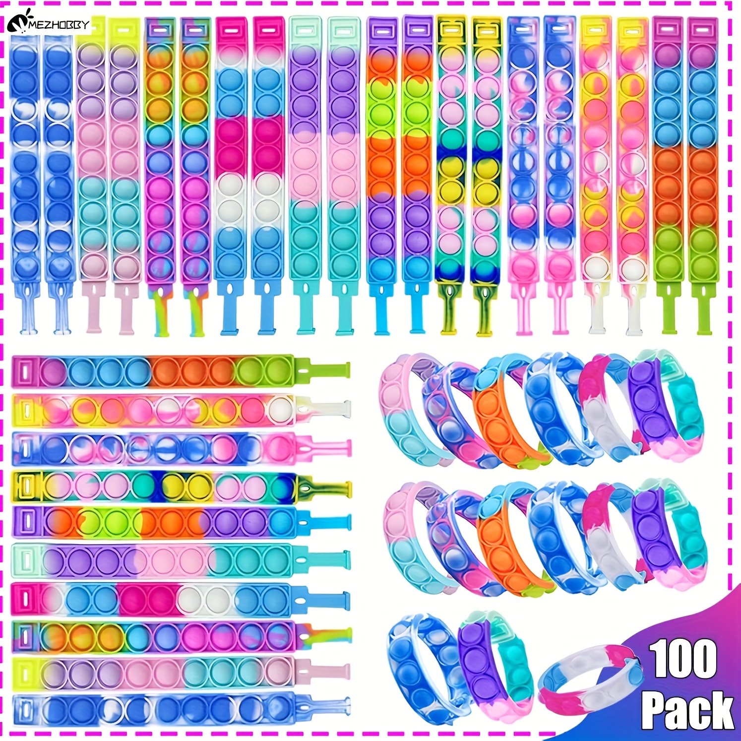 MEZHOBBY 30pcs/100pcs Pop Bracelet Party Favors Fidget Bracelet It Birthday Party Favors For Kids Goodie Bags Stuffers Classroom Prizes Brand - Image 3