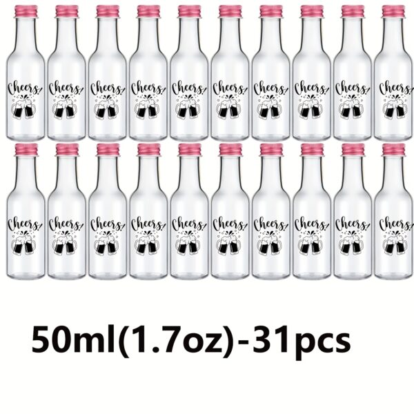 31pcs Airtight Shot Bottles with Caps - Plastic Mini Bottles with Cheer Label, 1.7oz/50ml & 0.85oz/25ml, Reusable for DIY Juice, Homemade Spirits - Elegant Presentation, Housewarming, Birthday & Wedding Party Favors, Party Drinkware, Cheerful Label Design, Secure Cap Design - Image 9