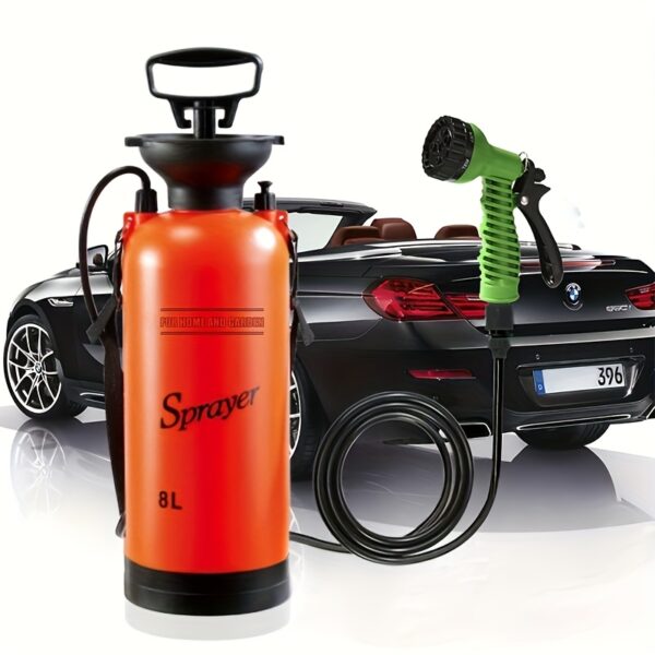 [Portable Sprayer] SPRAVER 1.3/2 Gallon High-Pressure Sprayer | Portable Camping Shower with 7 Spray Modes, Removable Hose & Shower Head - Ideal for Outdoor Travel, Hiking, and Pet Bathing - Orange Plastic Design