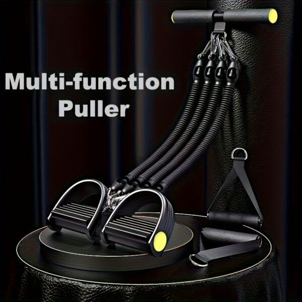 [Durable Pedal Puller] Durable Adjustable Resistance Sliding Pedal Puller | 4-Strand or 2-Strand Pull Cord with Footrest and Handle for Sit-Ups and Fitness Training, Black EVA Material with Two Handles and a Door Clamp - Image 6