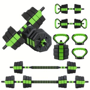 1 PE Iron Sand Cement Octagonal Adjustable Dumbbell Kettlebell Barbell Three-in-one Set No Black Green 88, 66, 44 Poundspounds