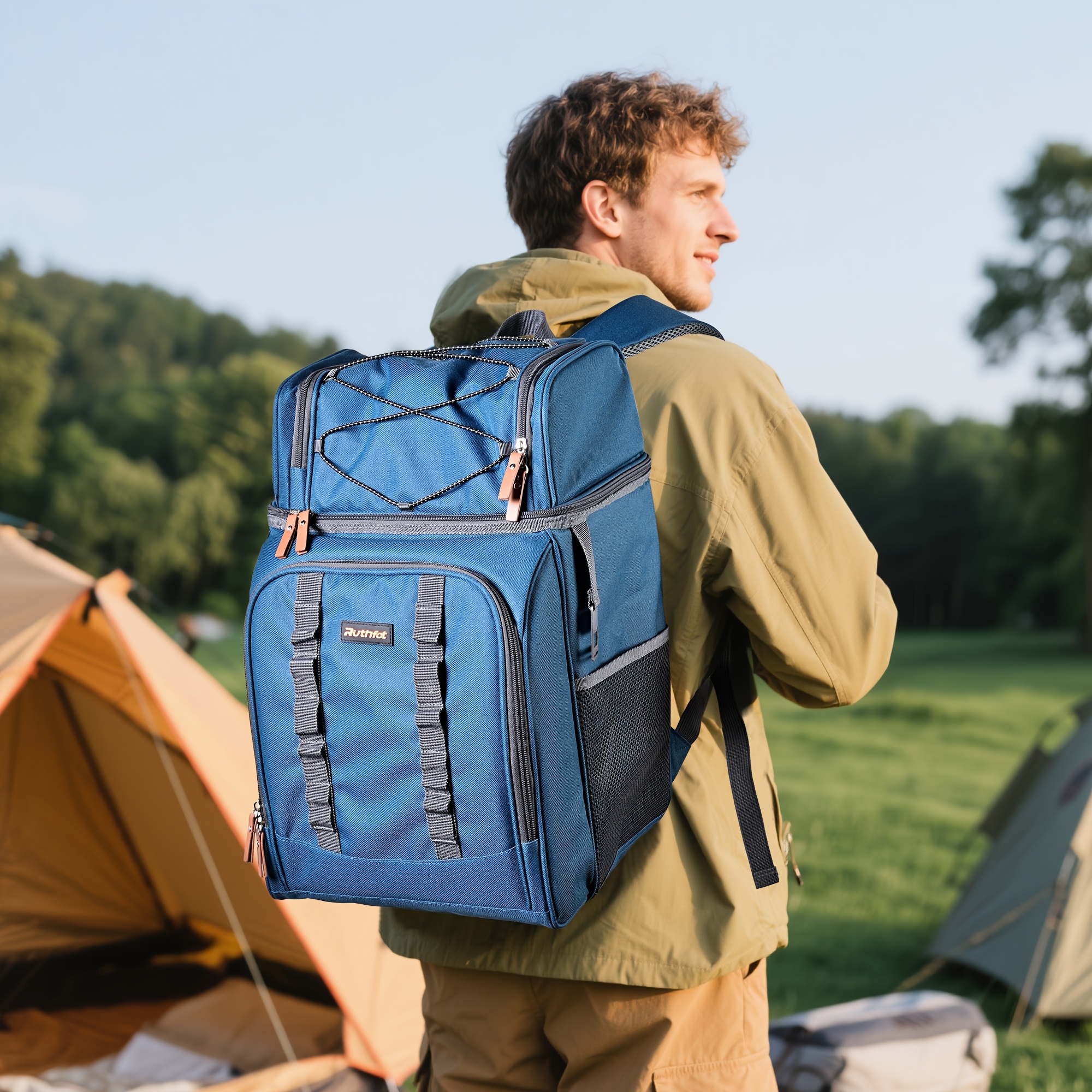 48 Can Multi-Layer Cooler Backpack Foldable Lunch Bag For Camping, Picnics & Travel