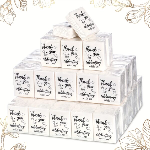 100pcs Wedding Guest Thank You Gift Bags - 3-Ply Tissues with Elegant Cursive "Thank You for Celebrating with Us" Design, Minimalist White & Black Accents, Travel Size for Weddings, Graduations, Celebrations, Guest Tissues | Cursive Font Style | Heartfelt Accents