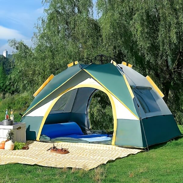 [Pop-Up Tent] 4-Person Pop-Up Tent | UV Protection, Mosquito Netting, Spacious Interior & Sturdy Support Poles - Zippered Outdoor Camping Gear - Image 2