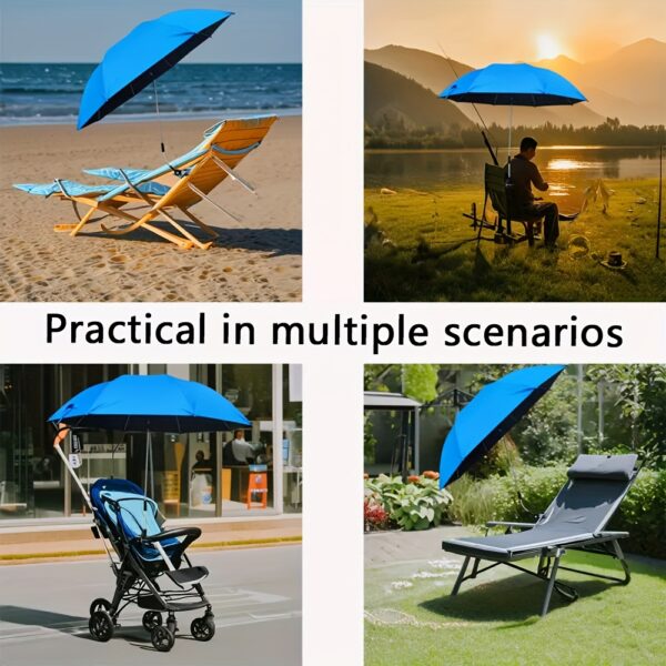 [Portable Sunshade Umbrella] Outdoor portable sunshade umbrella with clip fixation, adjustable angle, suitable for various chairs, UV protection parasol, beach umbrella, golf umbrella, 8-rib design, fiberglass reinforced frame, steel center pole. Ideal for beaches, fishing, camping, picnics, and gardens - Image 2