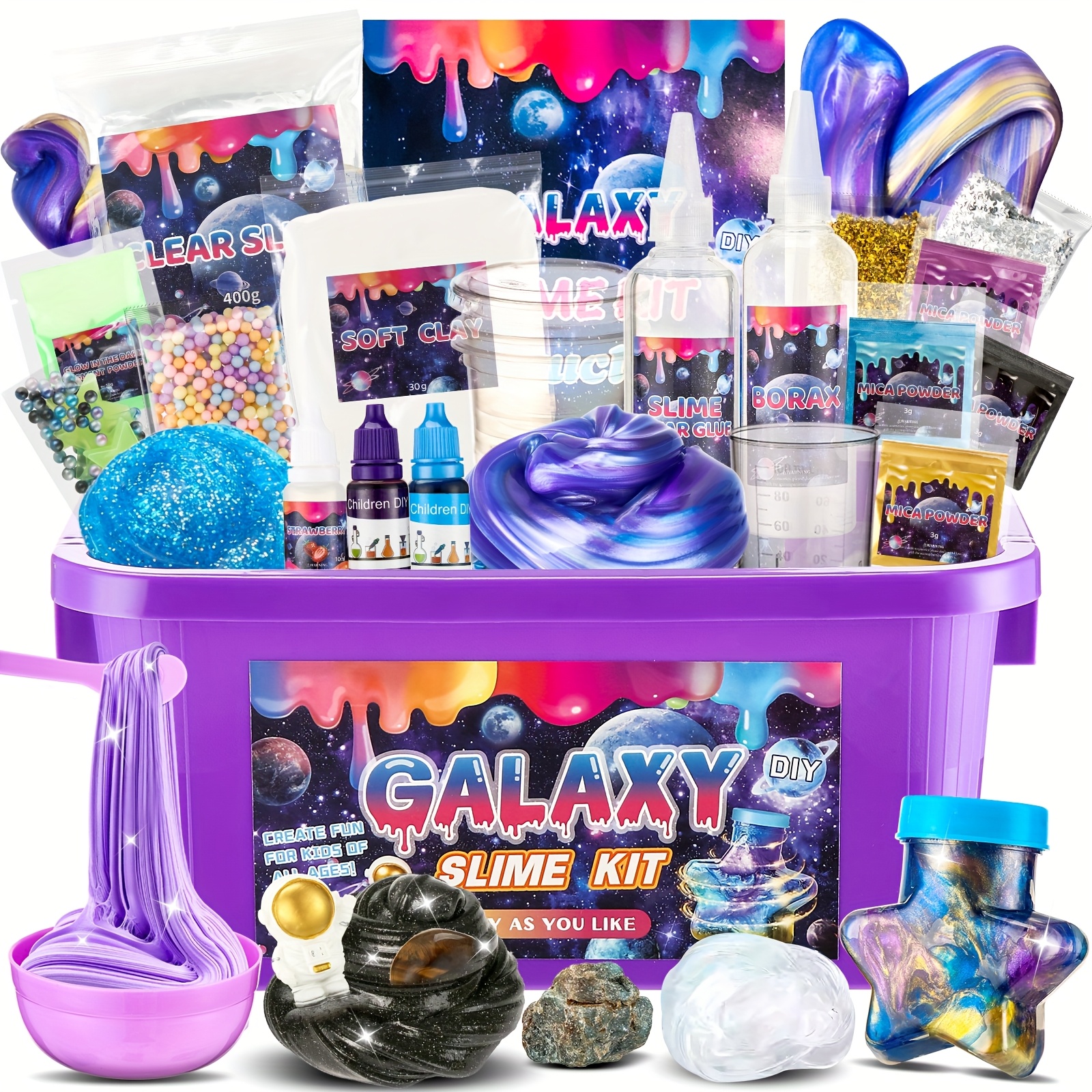 Memorial Day Gifts Galaxy Slime Kit, DIY Non-Sticky & Glow-in-the-Dark Slime Making Set, Perfect for Youngsters' Party Favors & Relax, Ideal Birthday Gift, Perfect for Room Decor