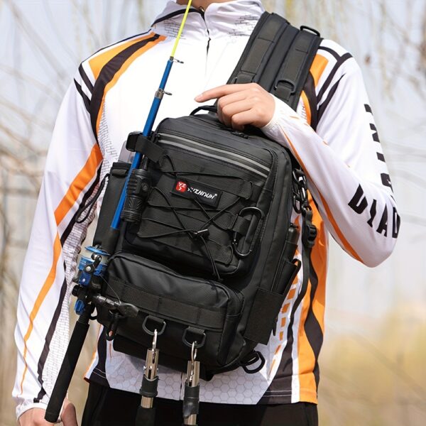 [Premium Fishing Backpack] Lightweight, Premium Moire 1pc Fishing Backpack with Rod Holder | Spacious Storage for Fishing Gear - Ideal for Camping and Hiking Enthusiasts - Image 2