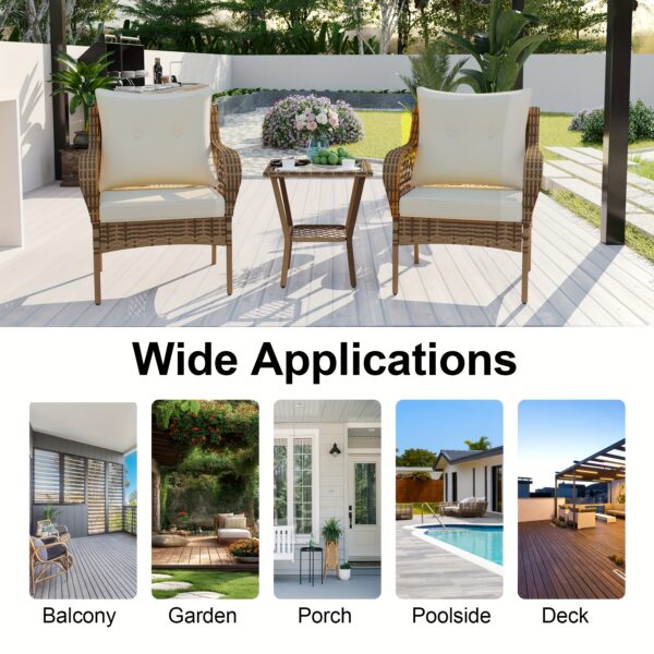 3pcs Patio Furniture Set, Outdoor Furniture With Soft Cushion And Glass Table, All-Weather Manual Weaving Wicker Rattan Patio Chairs For Garden, Backyard, Porch, Poolside - Image 8