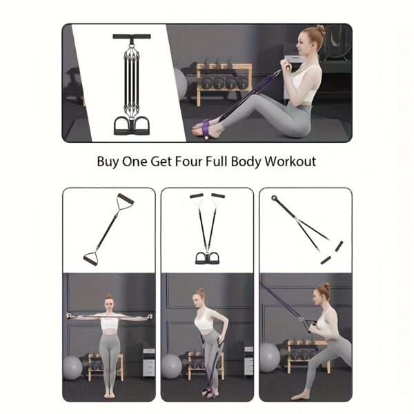 [Durable Pedal Puller] Durable Adjustable Resistance Sliding Pedal Puller | 4-Strand or 2-Strand Pull Cord with Footrest and Handle for Sit-Ups and Fitness Training, Black EVA Material with Two Handles and a Door Clamp - Image 5