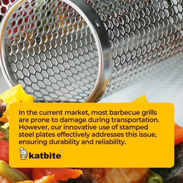 [2pcs Stainless Steel BBQ Grill] 2pcs Katbite Stainless Steel Portable BBQ Cooking Grill | Outdoor BBQ Basket, Camping Picnic Cooker, Round BBQ Campfire Grill - Image 2