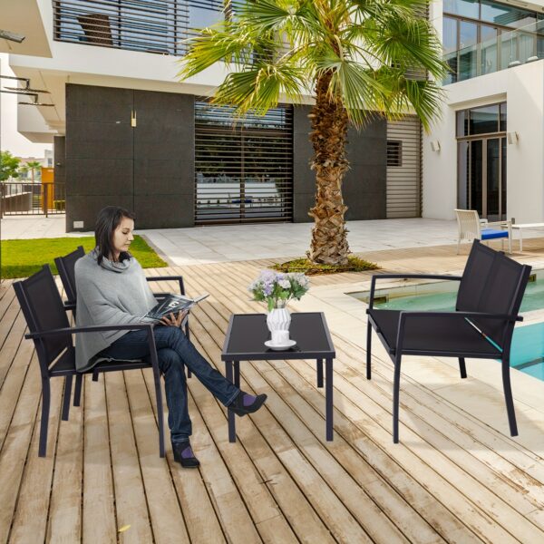 HARAISEDK 4pcs Patio Chair Set Outdoor Only Garden Patio Conversation Sets Poolside Chairs With Tempered Glass Coffee Table Loveseat Porch Outdoor Textilene Fabric Black - Image 9