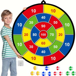 [lingkun]29" Large Dart Board for Kids, Kids Double-Sided Dart Board with Sticky Balls And Darts, Indoor/ Outdoor Sport Fun Party Play Game Toys, Gifts for Boys Girls(chenxingran)