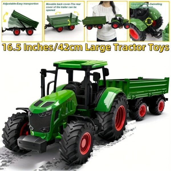 [1pc 16.5" Large Farm Tractor and Trailer Set] Large 16.5" Farm Tractor and Trailer Set, Weather Resistant Plastic, Push Operation, Realistic Vehicle Toy with for Ages 3-6, Ideal for Christmas and Birthday Gifts