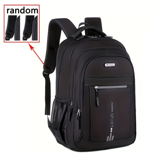 Stylish Black Nylon Backpack with Golden Accents - Large Capacity, Multiple Compartments, Durable & Lightweight for Middle & High Students, Trendy Campus Travel Bag with Laptop Sleeve, Backpack for - Image 12