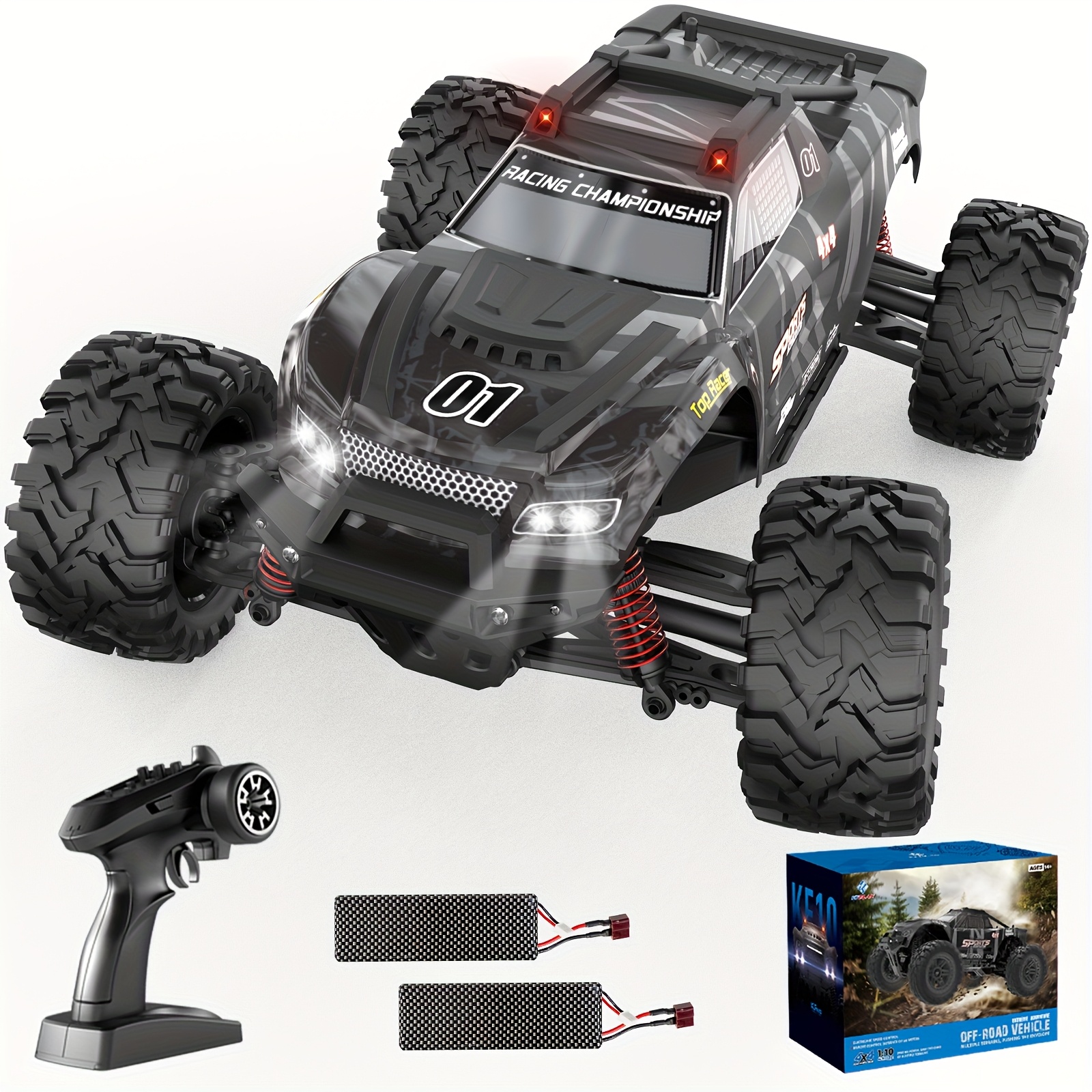 FUUY KF10 1:10 RC Off-Road Vehicle with 4x4 Four-Wheel Drive, High-Speed 2.4GHz Wireless, USB Rechargeable & 2 Lithium Batteries - Durable Plastic Remote Control Car for Outdoor Racing, Mud Terrain, Rock Climbing, RC Car, Mud Terrain Vehicle, Sleek Vehicle Design, Sturdy Construction - Image 3