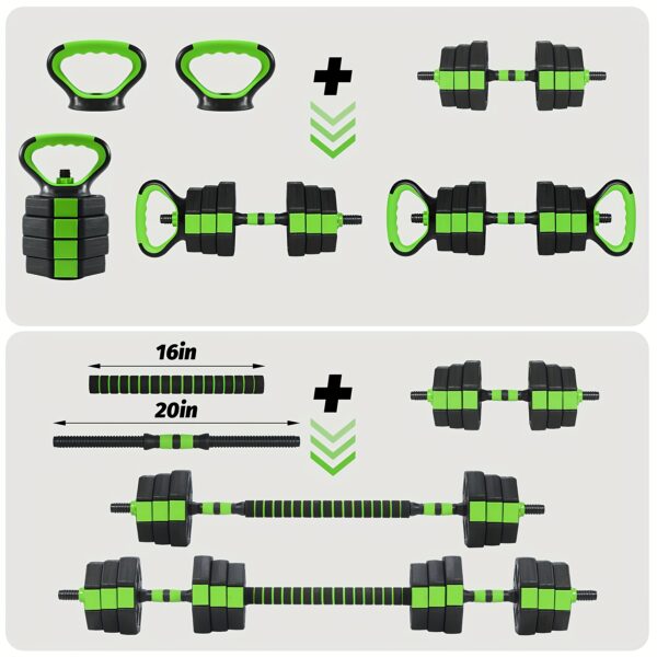 1 PE Iron Sand Cement Octagonal Adjustable Dumbbell Kettlebell Barbell Three-in-one Set No Black Green 88, 66, 44 Poundspounds - Image 6