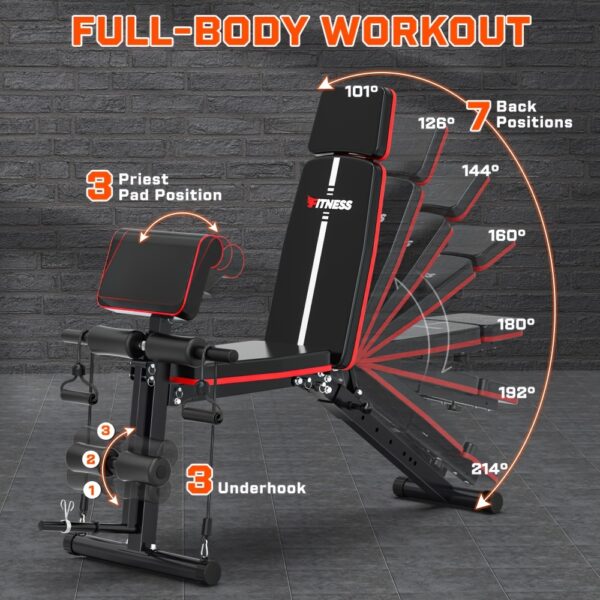 14-in-1 Adjustable Weight Bench | Foldable Multi-Functional Strength Training Equipment for Full Body Exercise | 770lbs Weight Capacity, Space-Saving Design for Home Gym - Image 3