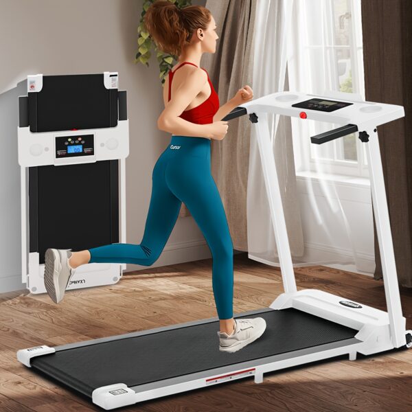 [Portable Treadmill] 1pc Portable Treadmill | LED Touch Screen, 3.0HP Motor, 300+ lbs Capacity - Under Desk Design, No Assembly Required, Aluminum Frame for Home Gym/Office Use, White/Black, Treadmills for Home Exercise - Image 2