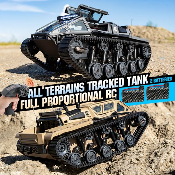 RC Tracked Tank With Full-Proportional Remote Control Car Powerful Offroad For All Terrains With Led Lights And Alloy Door Open Model Military War Car Vehicle Gift For Kids With 2 Batteries