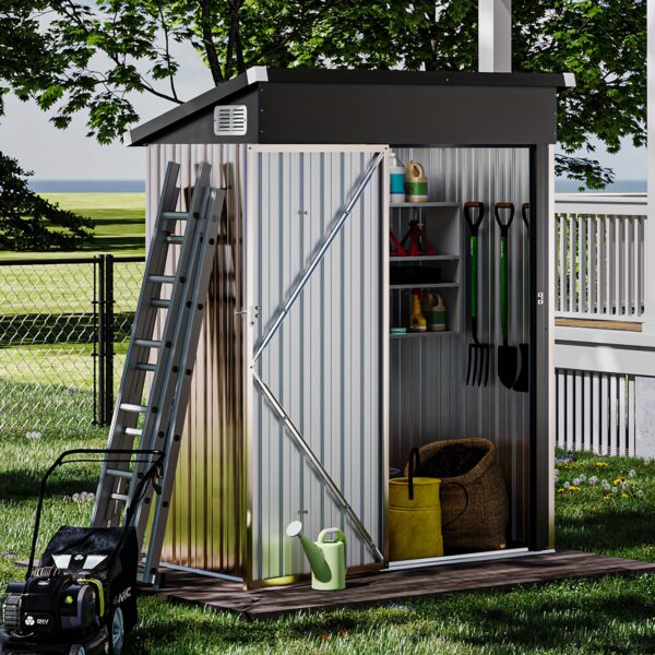 Waterproof Metal Storage Shed 3.3x5.6FT - Ideal for Garden, Backyard, Patio | Durable Outside Storage for Trash Cans, Toys, Weeding Tools - Image 9