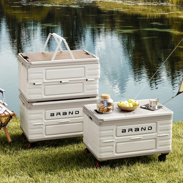 ZHOHO TANT 17.44gal Foldable Outdoor Storage Box with 360° Swivel Wheels & Handle, Durable Plastic Portable Crate for Camping, Shopping, Picnics - Multi-Purpose Space-Saving Design, Camping Storage, Picnic Essentials Carrier, Box,Cabinet,Rack for Outdoor Storage